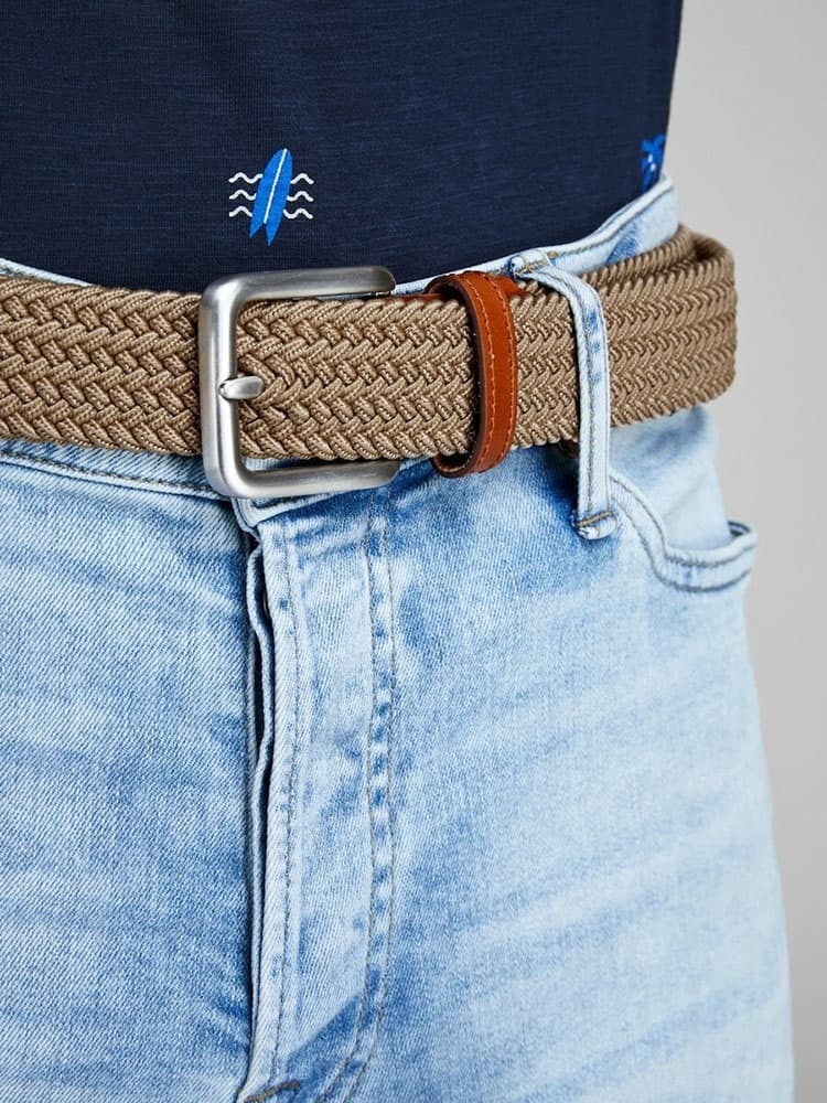 ΖΩΝΗ ΥΦΑΣΜΑΤΙΝΗ JACK & JONES JACSPRING WOVEN BELT BEIGE INCENSE JACK&JONES