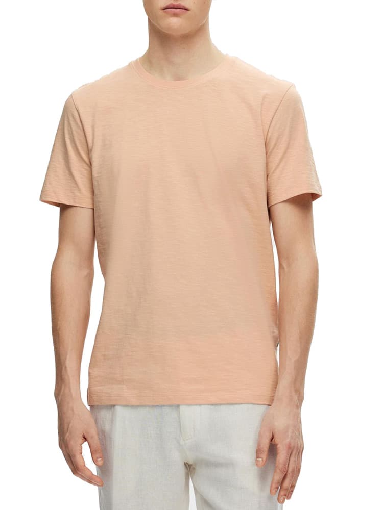 T-SHIRT SELECTED SLHASPEN SLUB SS O-NECK TEE CAMEO ROSE SELECTED