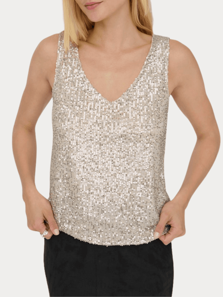 TOP ONLY ANA S/L V-NECK SEQUINS WINETASTING ONLY