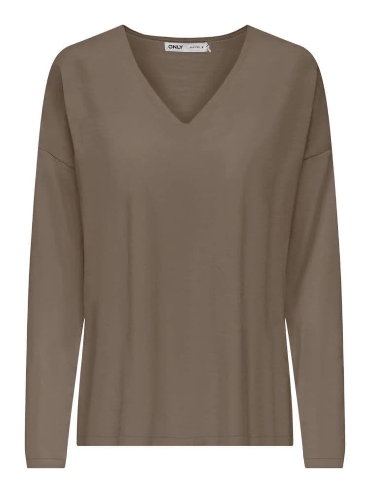ΜΠΛΟΥΖΑ ONLY CHIANTI LIFE LS V-NECK KNT MOCH WALNUT ONLY