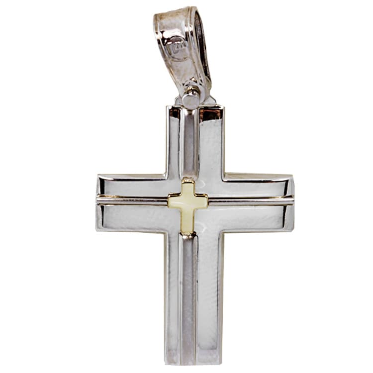 Σταυρός Βάπτισης 14Κ Δίχρωμος Χρυσός Ανδρικός ST1572