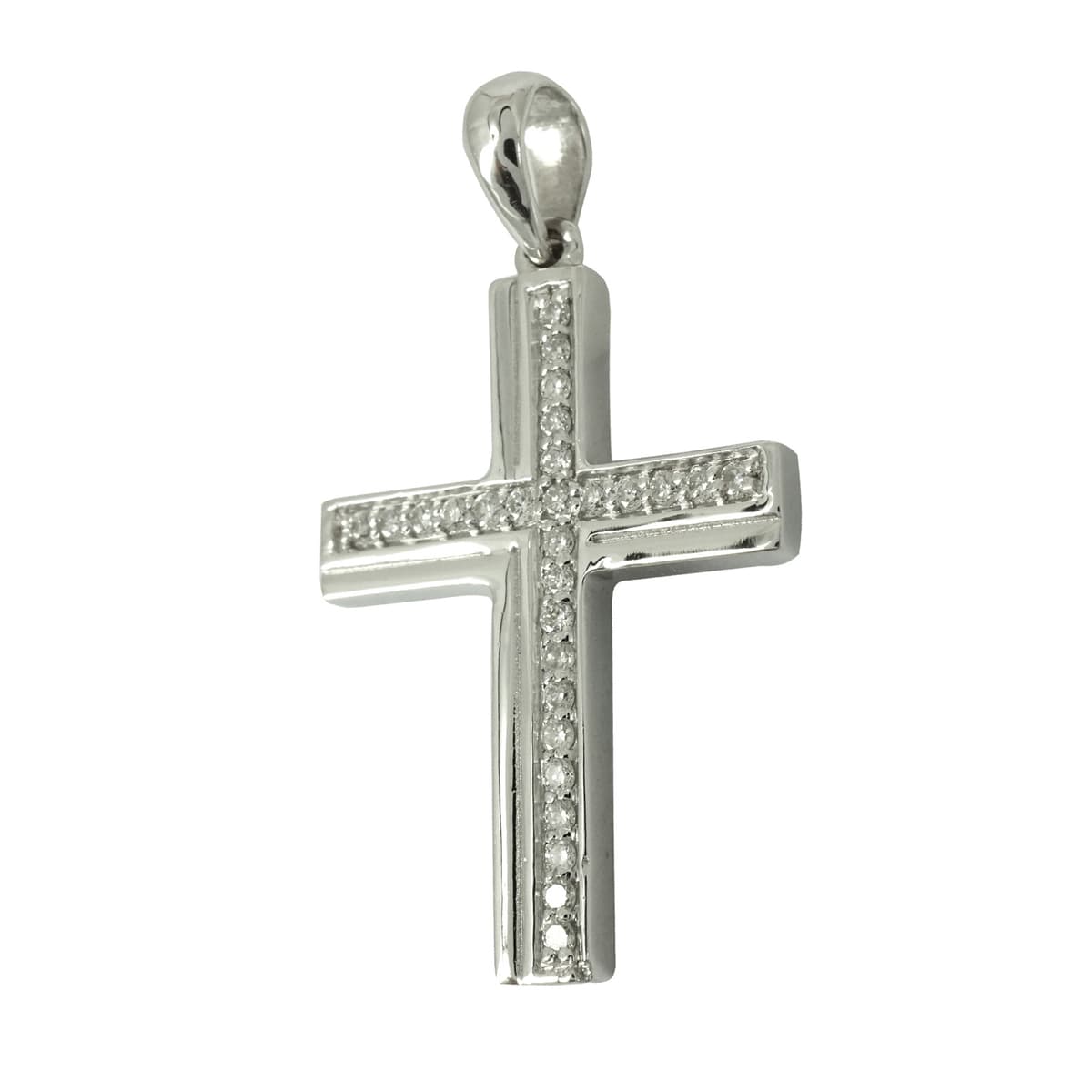 Σταυρός Βάπτισης Κ18 Λευκόχρυσος με Διαμάντια Brilliant Γυναικείος ST037406