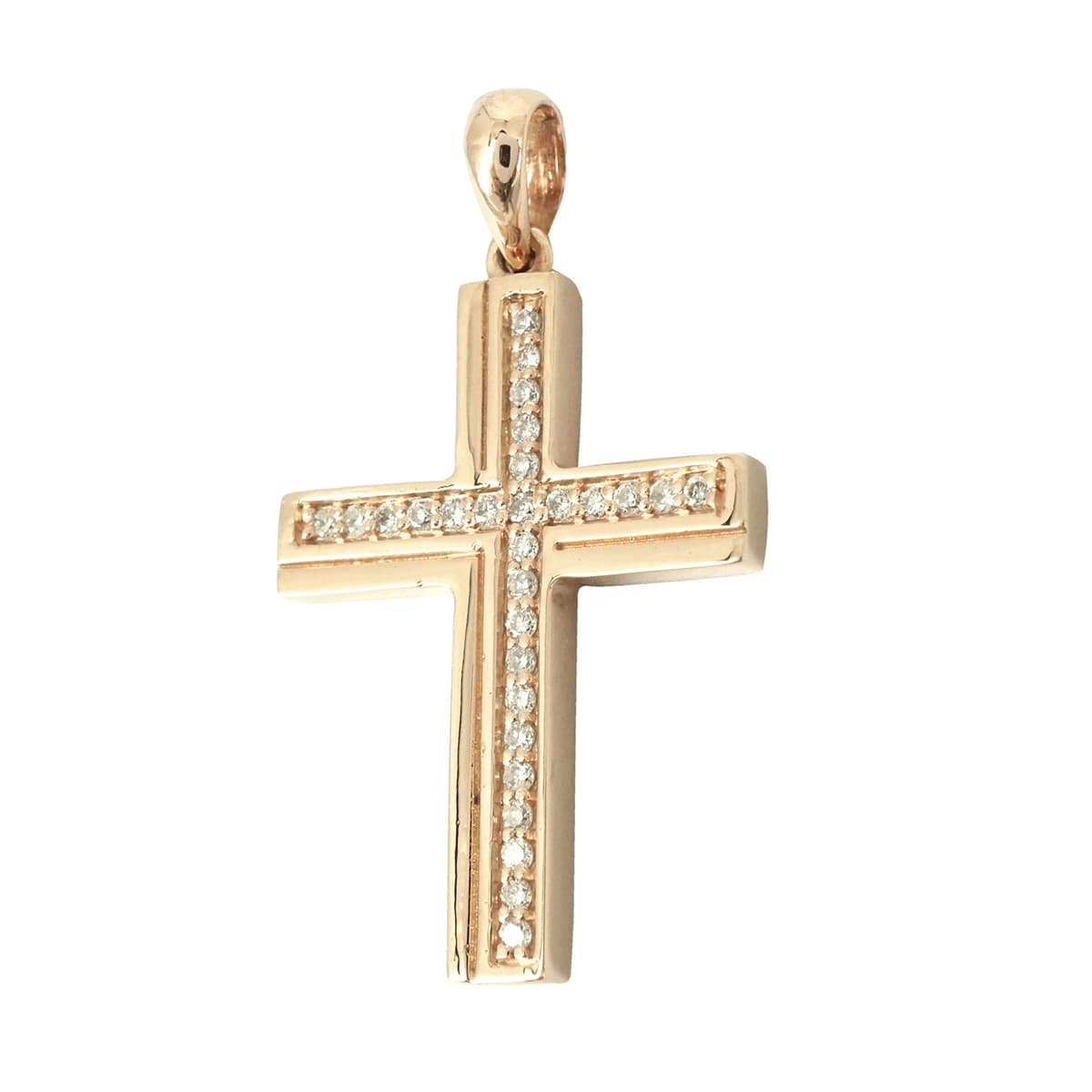 Σταυρός Βάπτισης Κ18 Ροζ Χρυσός με Διαμάντια Brilliant Γυναικείος ST037410