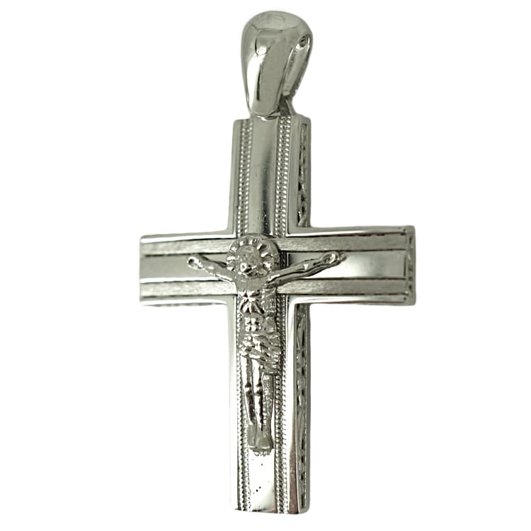 Σταυρός Βάπτισης 14 Καρατίων Λευκόχρυσος Ανδρικός ST1674