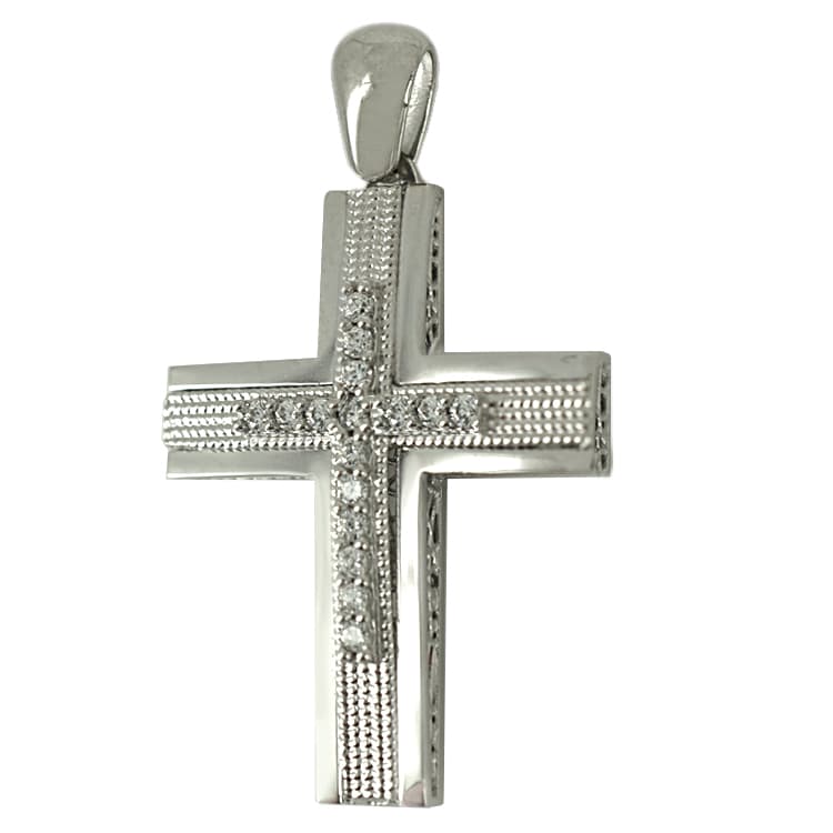 Σταυρός Βάπτισης 14 Καρατίων Λευκόχρυσος Γυναικείος ST1680