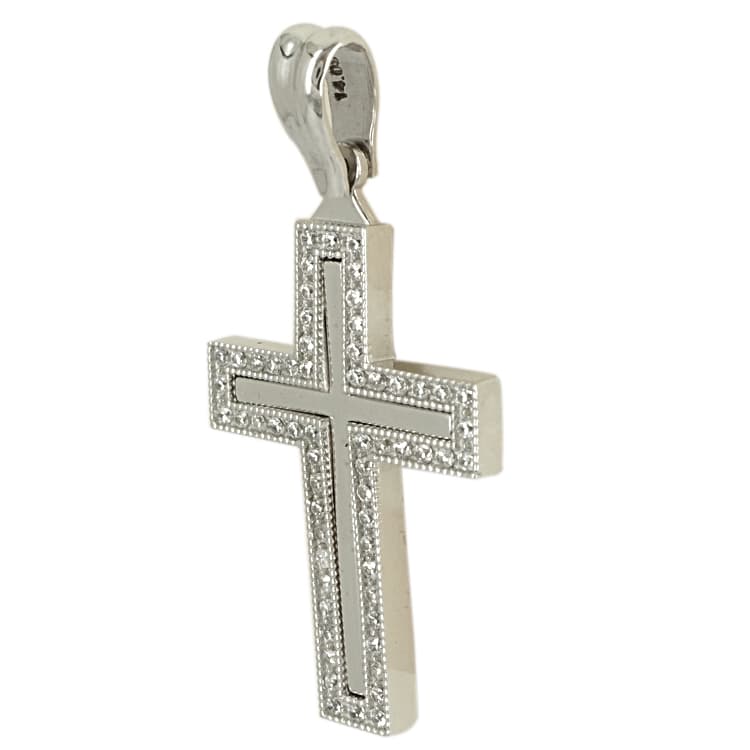 Σταυρός Βάπτισης 14 Kαρατίων Λευκόχρυσος Γυναικείος ST1726