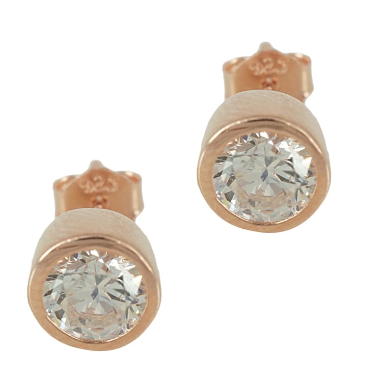 Ροζ Επιχρυσωμένα Ασημένια Μονόπετρα Σκουλαρίκια SK394