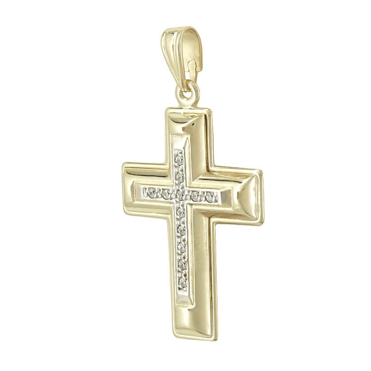 Σταυρός Βάπτισης 9 Καρατίων Δίχρωμος Χρυσός Γυναικείος ST1830