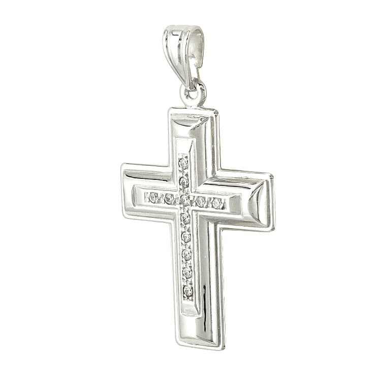 Σταυρός Βάπτισης 9 Καρατίων Λευκόχρυσος Γυναικείος ST1857