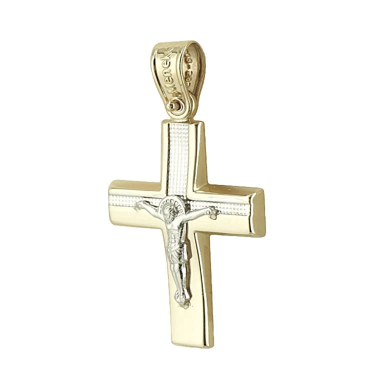 Σταυρός Βάπτισης 14 Καρατίων Δίχρωμος Χρυσός Ανδρικός ST1858