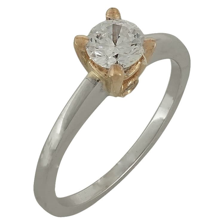 Δίχρωμο Χρυσό Μονόπετρο Δαχτυλίδι Κ14 DX507