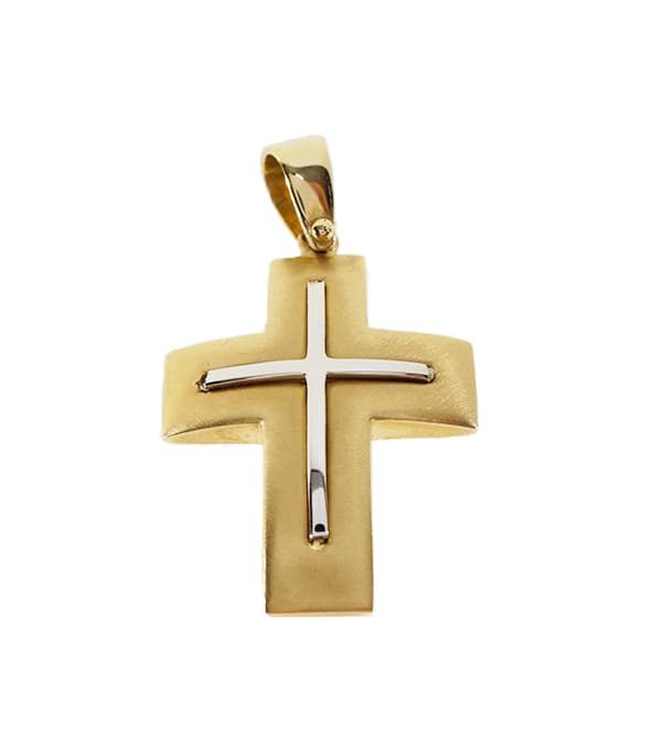 Σταυρός Βάπτισης 14 Καρατίων Δίχρωμος Χρυσό Ανδρικός ST637