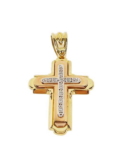 Σταυρός Βάπτισης 14Κ Τρίχρωμος Χρυσός Γυναικείος ST562
