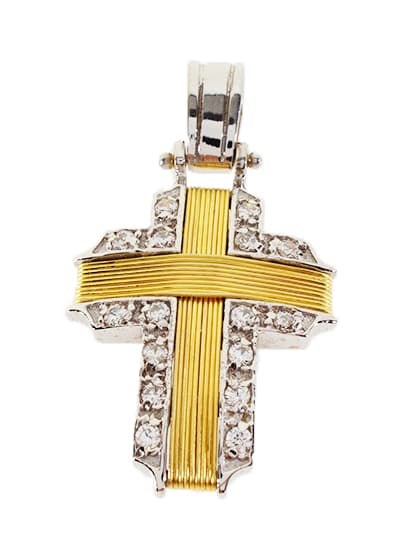 Σταυρός Βάπτισης 14Κ Δίχρωμος Χρυσός Γυναικείος ST558