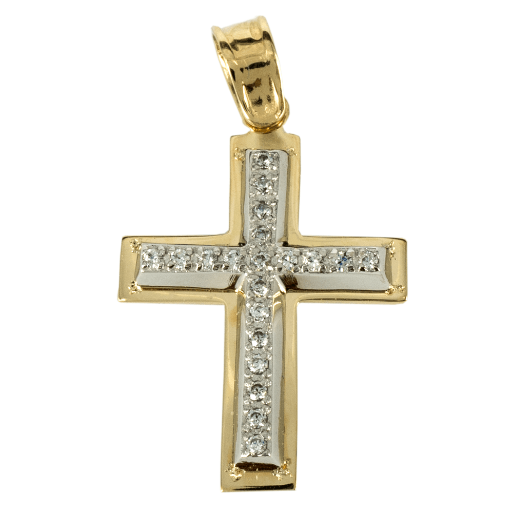 Σταυρός Βάπτισης 14 Καρατίων Δίχρωμος Χρυσός Γυναικείος ST1431