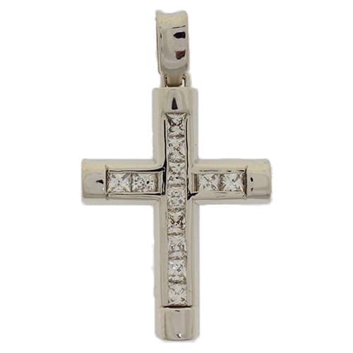 Σταυρός Βάπτισης 14 Καρατίων Λευκόχρυσος Γυναικείος ST510