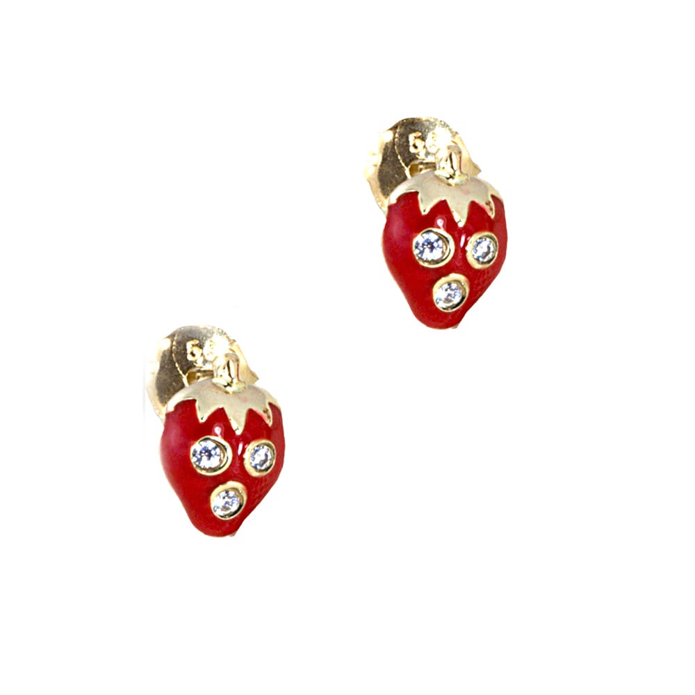 Χρυσά Παιδικά Σκουλαρίκια Φραουλίτσες K14 PSK117