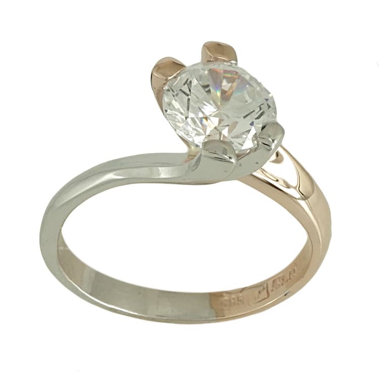 Δίχρωμο Χρυσό Μονόπετρο Δαχτυλίδι Κ14 DX480