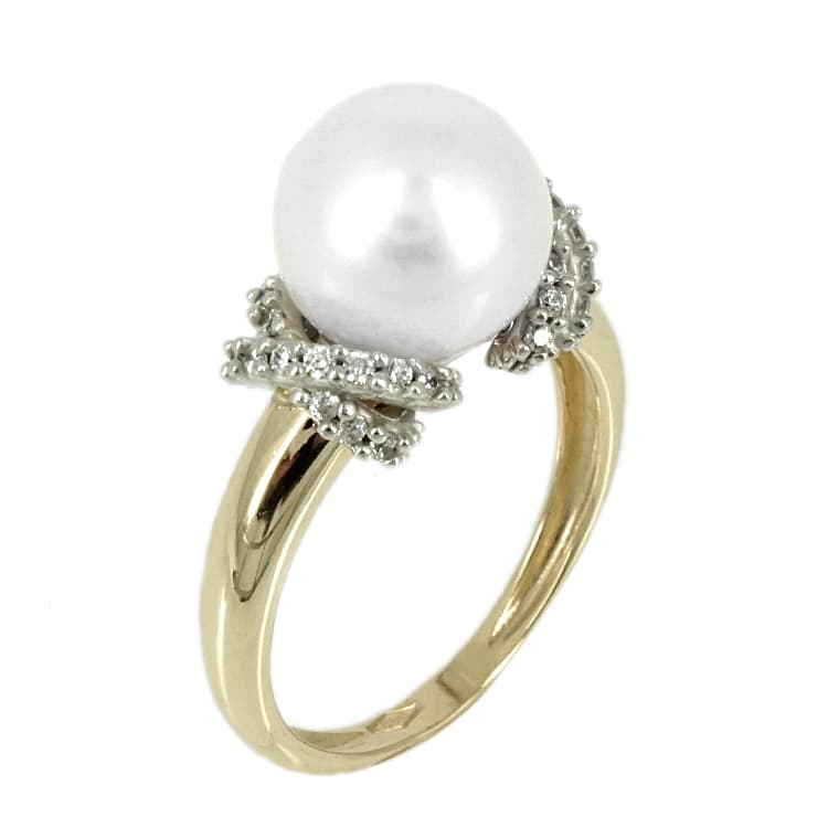 Δίχρωμο Χρυσό Μονόπετρο Δαχτυλίδι με Μαργαριτάρι Κ14 DX69684