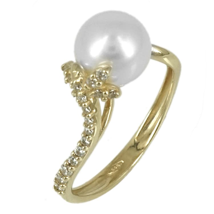 Κίτρινο Χρυσό Μονόπετρο Δαχτυλίδι με Μαργαριτάρι Κ14 DX69687