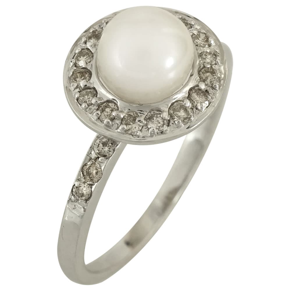 Μονόπετρο Δαχτυλίδι Κ18 με Μαργαριτάρι και Διαμάντια Brilliant DDX196