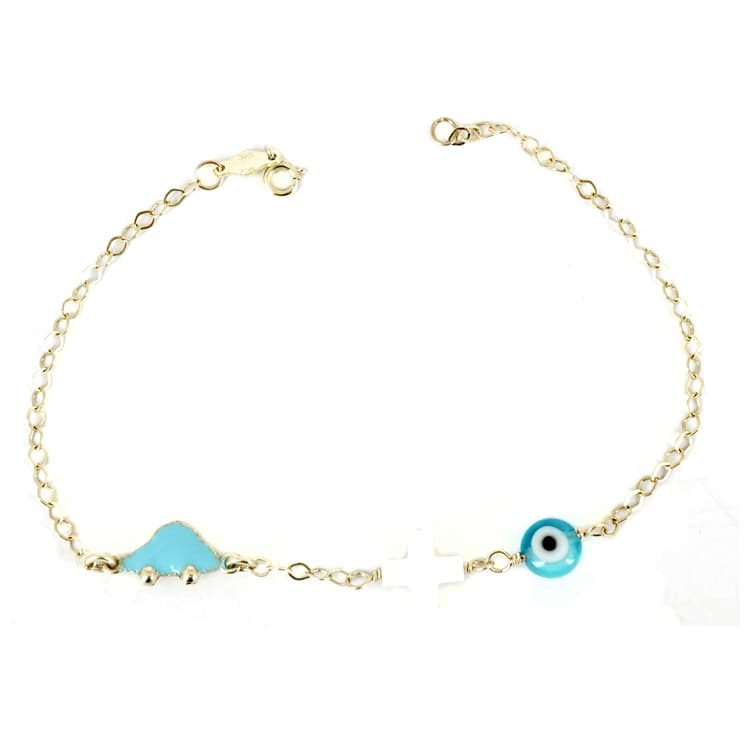 Κίτρινο Χρυσό Παιδικό Βραχιόλι με Σταυρουδάκι-Αμαξάκι Κ9 PVR210