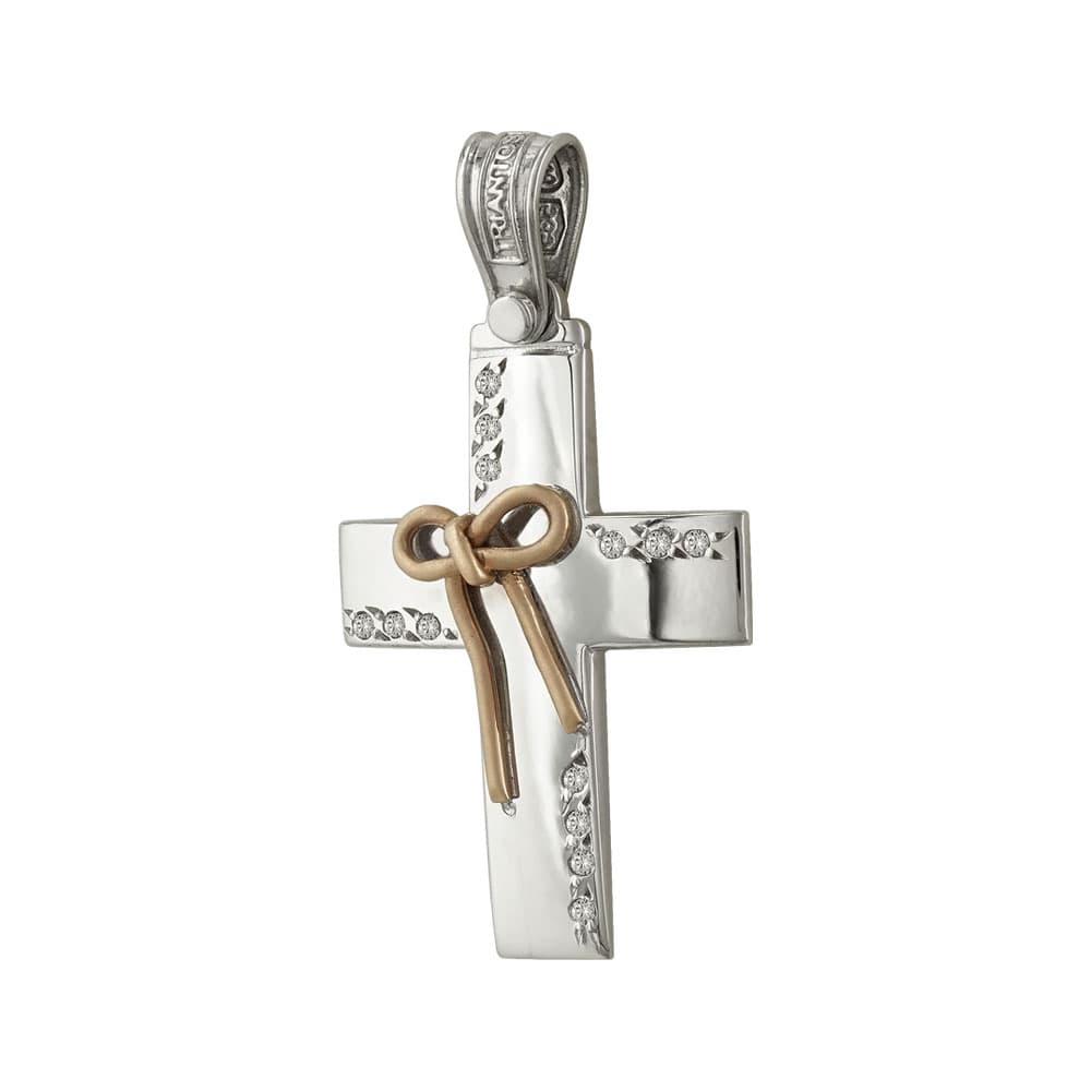 Σταυρός Βάπτισης 14 Καρατίων Δίχρωμος Χρυσός Γυναικείος ΤΡΙΑΝΤΟΣ ST1109