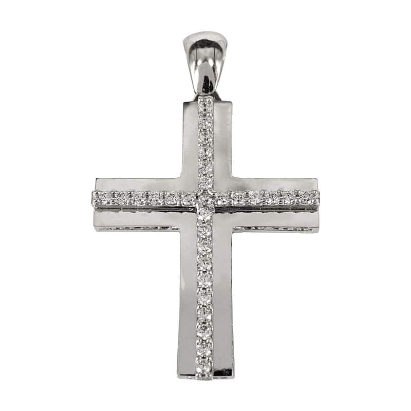 Σταυρός Βάπτισης 14 Καρατίων Λευκόχρυσος Γυναικείος ST1388