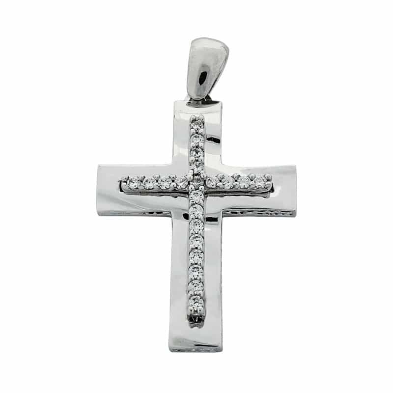 Σταυρός Βάπτισης 14 Καρατίων Λευκόχρυσος Γυναικείος ST1466
