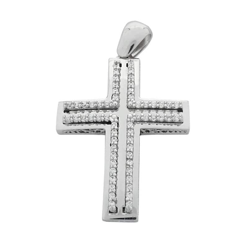 Σταυρός Βάπτισης 14 Καρατίων Λευκόχρυσος Γυναικείος ST1467
