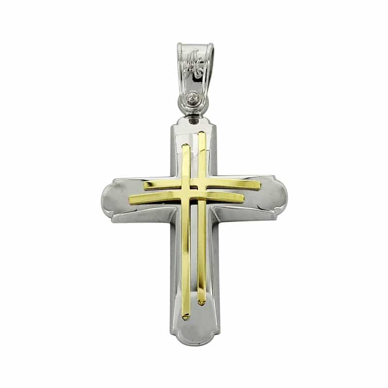 Σταυρός Βάπτισης 14 Καρατίων Δίχρωμος Χρυσός Ανδρικός ST1505