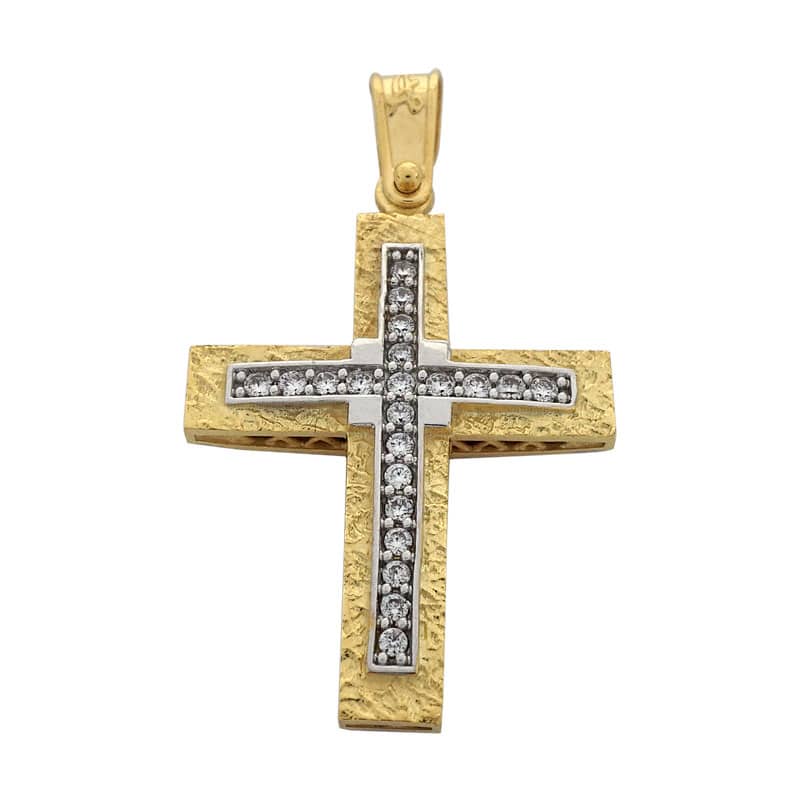 Σταυρός Βάπτισης 14 Καράτια Δίχρωμος Χρυσός Γυναικείος ST1601