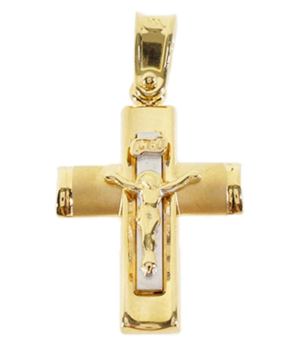 Σταυρός Βάπτισης 14 Καρατίων Δίχρωμος Χρυσός Ανδρικός ST533