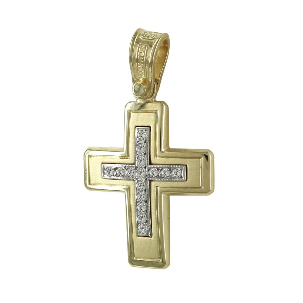 Σταυρός Βάπτισης 14 Καρατίων Δίχρωμος Χρυσός Γυναικείος ST589