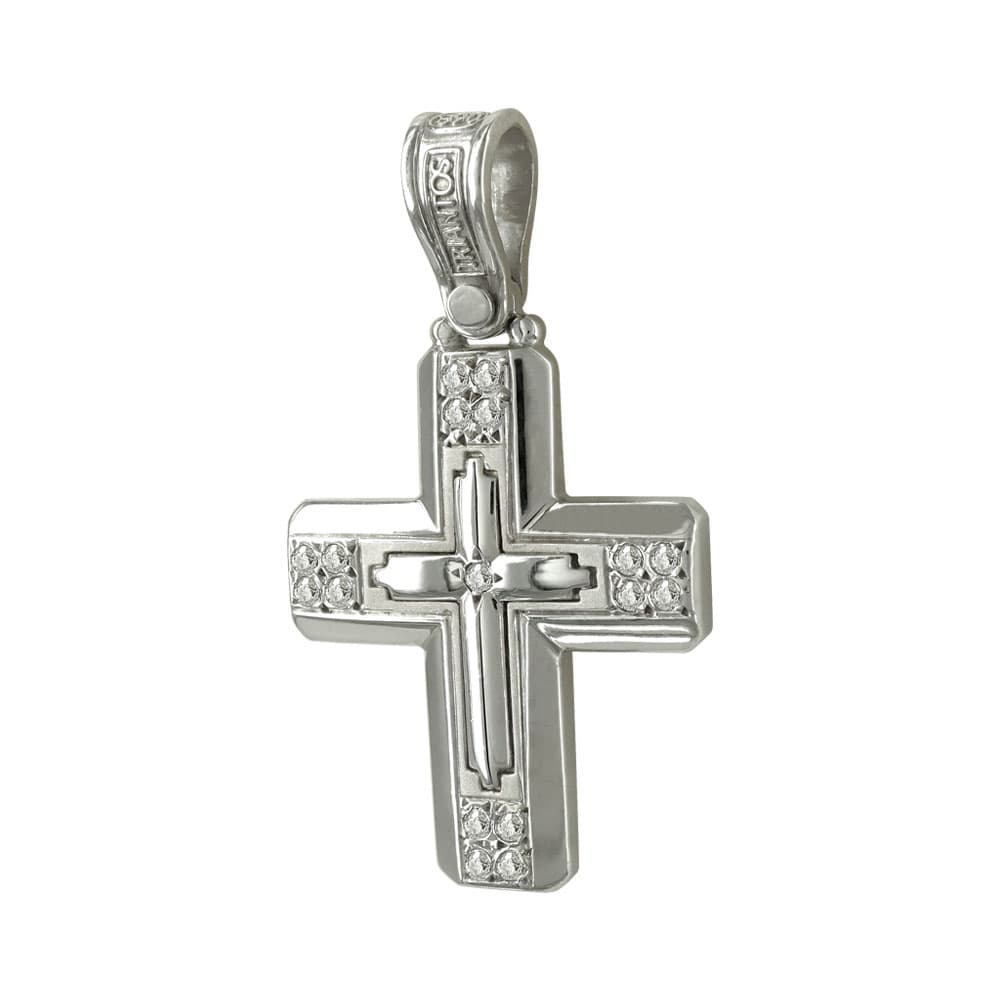Σταυρός Βάπτισης 14 Καρατίων Λευκόχρυσος Γυναικείος ΤΡΙΑΝΤΟΣ ST693