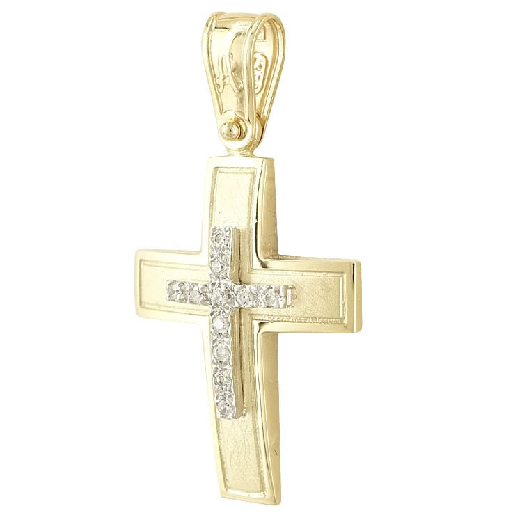 Σταυρός Βάπτισης Κ14 Δίχρωμος Χρυσός Γυναικείος ST2042