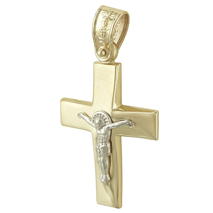 Σταυρός Βάπτισης Κ14 Δίχρωμος Χρυσός Ανδρικός ST2076