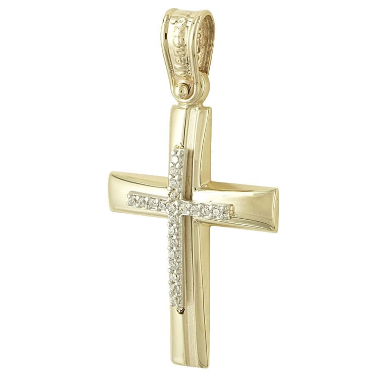 Σταυρός Βάπτισης Κ14 Δίχρωμος Χρυσός Γυναικείος ST2108