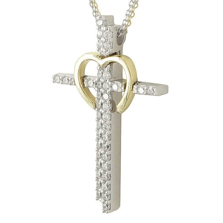 Σταυρός Βάπτισης Κ14 Δίχρωμος Χρυσός Γυναικείος ST2198