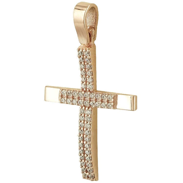 Σταυρός Βάπτισης Κ14 Ροζ Χρυσός Γυναικείος ST2227
