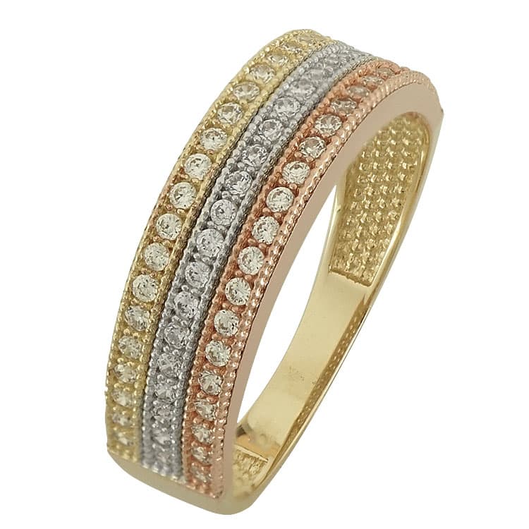 Τρίχρωμο Χρυσό Μισόβερο Δαχτυλίδι Κ14 DX83194