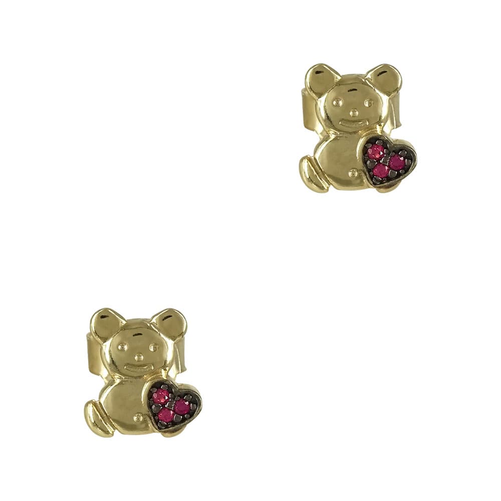 Κίτρινα Χρυσά Παιδικά Σκουλαρίκια Αρκουδάκι Κ9 PSK344