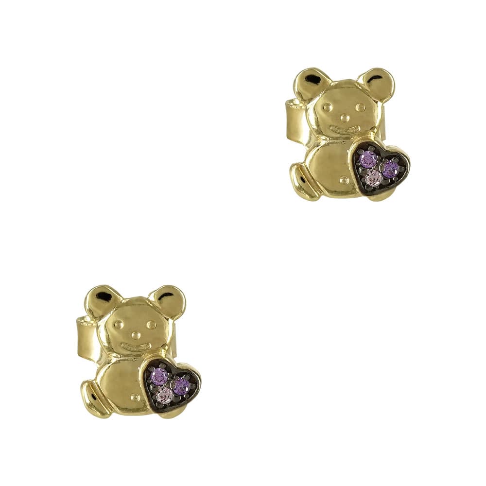Κίτρινα Χρυσά Παιδικά Σκουλαρίκια Αρκουδάκι Κ9 PSK343