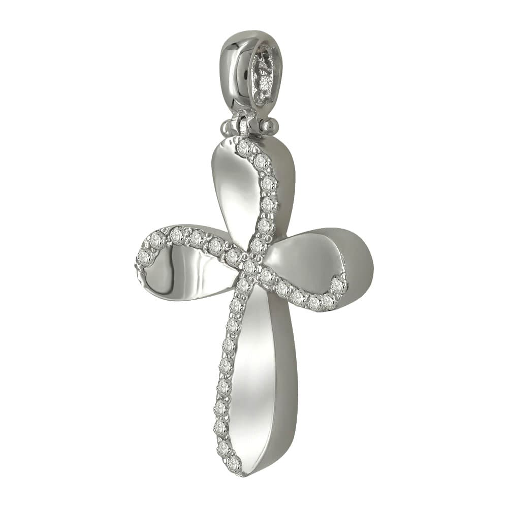 Σταυρός Βάπτισης Γυναικείος Σε Λευκόχρυσο 14 Καρατίων Με Πέτρες ST2402