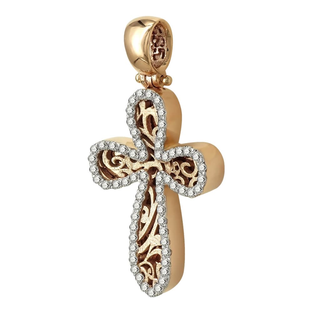 Σταυρός Βάπτισης Γυναικείος Σε Ροζ Χρυσό 14 Καρατίων Με Πέτρες ST2406