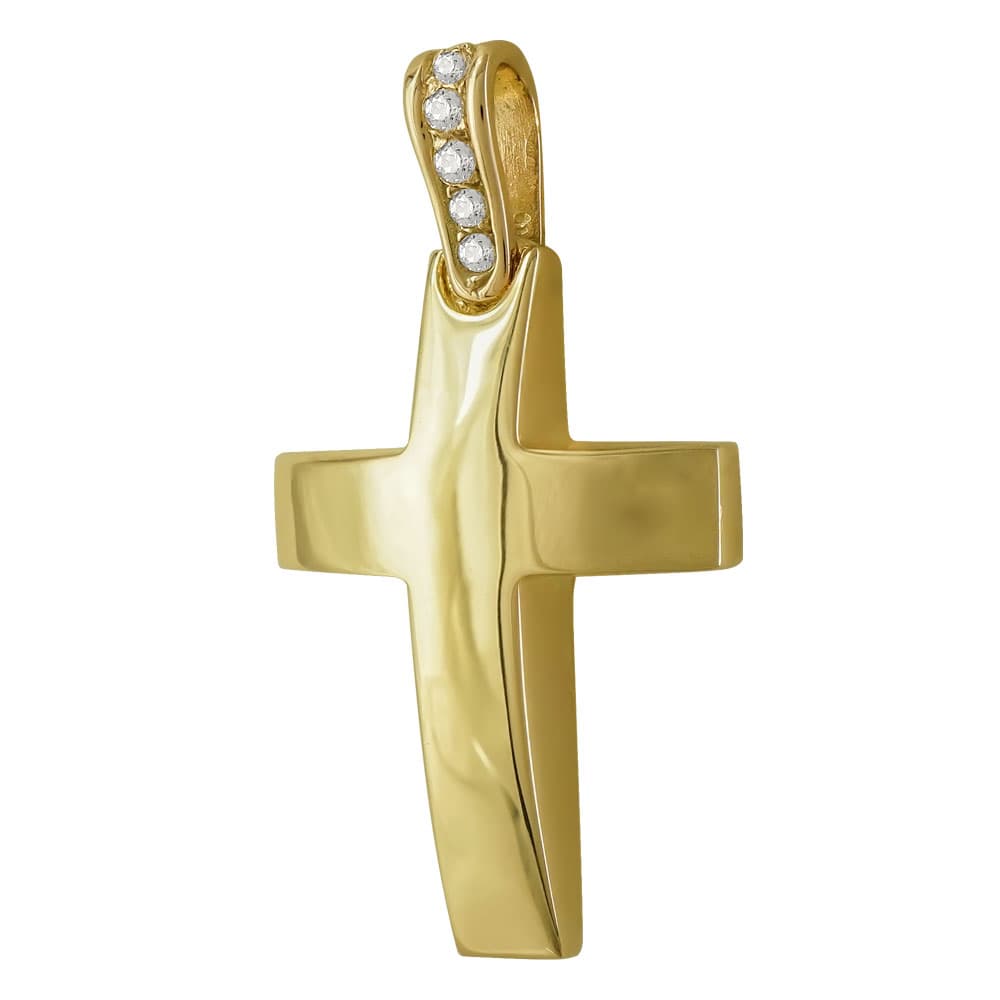 Σταυρός Βάπτισης Γυναικείος Σε Κίτρινο Χρυσό 14 Καρατίων Με Πέτρες ST93384