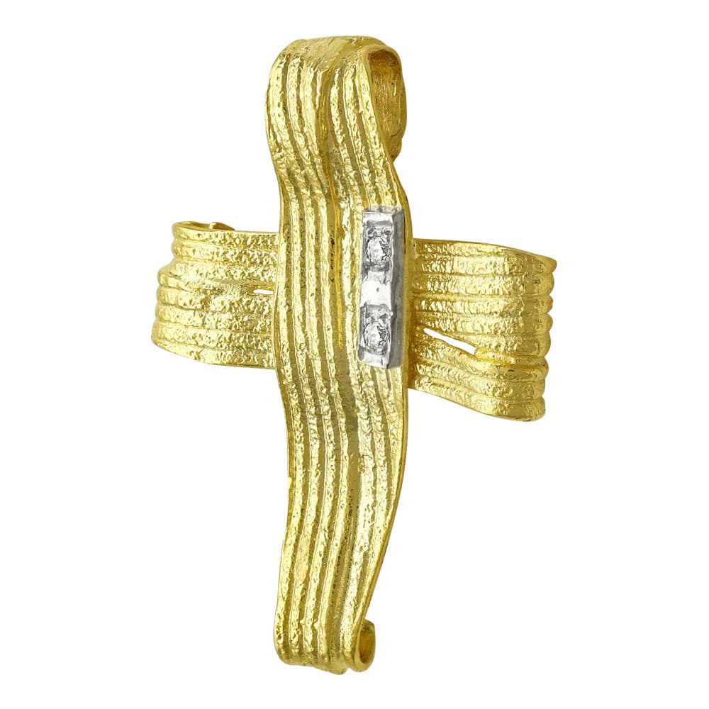 Σταυρός Βάπτισης Γυναικείος Σε Κίτρινο Χρυσό 14 Καρατίων Με Πέτρες ST2424