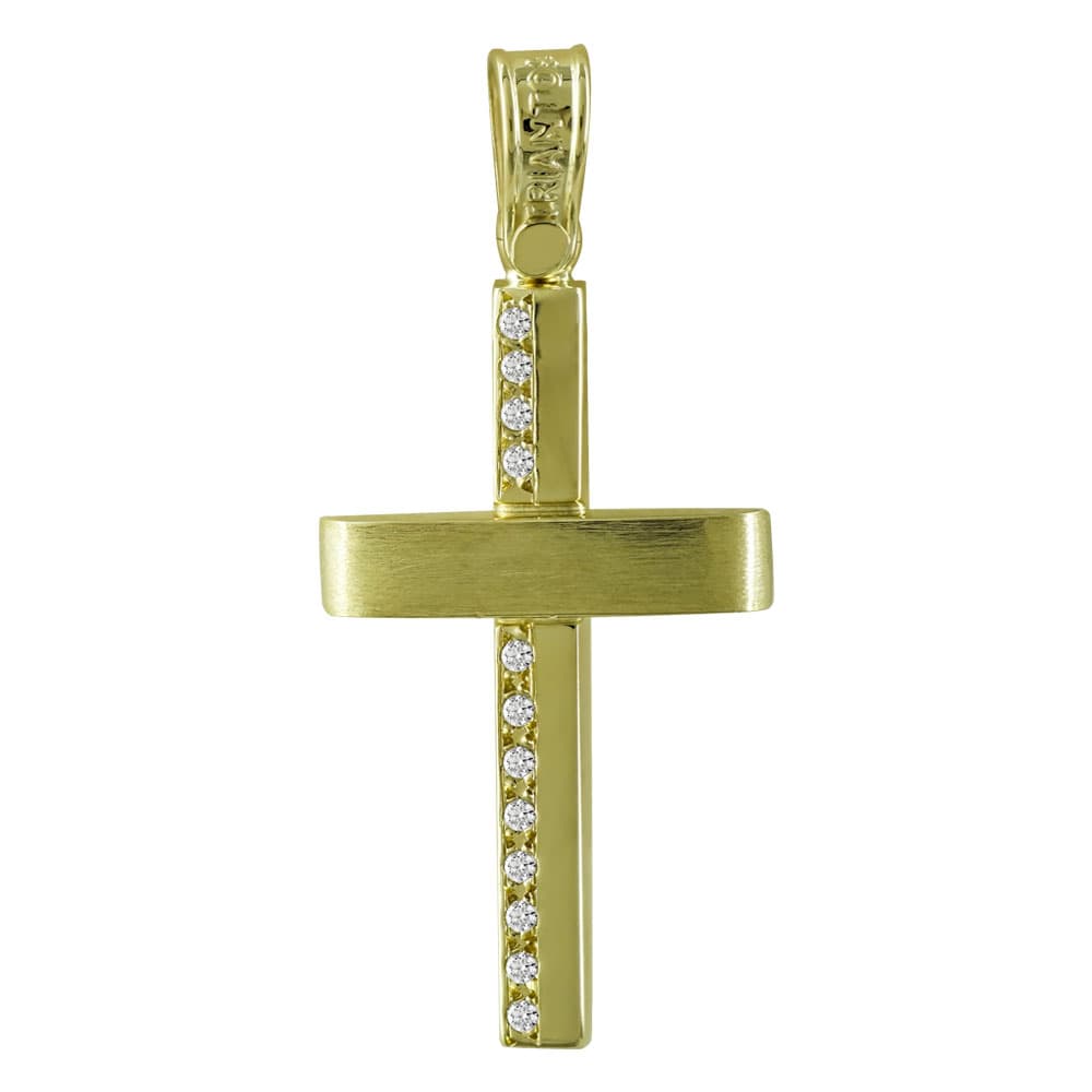 Σταυρός Βάπτισης Γυναικείος Σε Kίτρινο Χρυσό 14 Καρατίων Με Πέτρες ST2460
