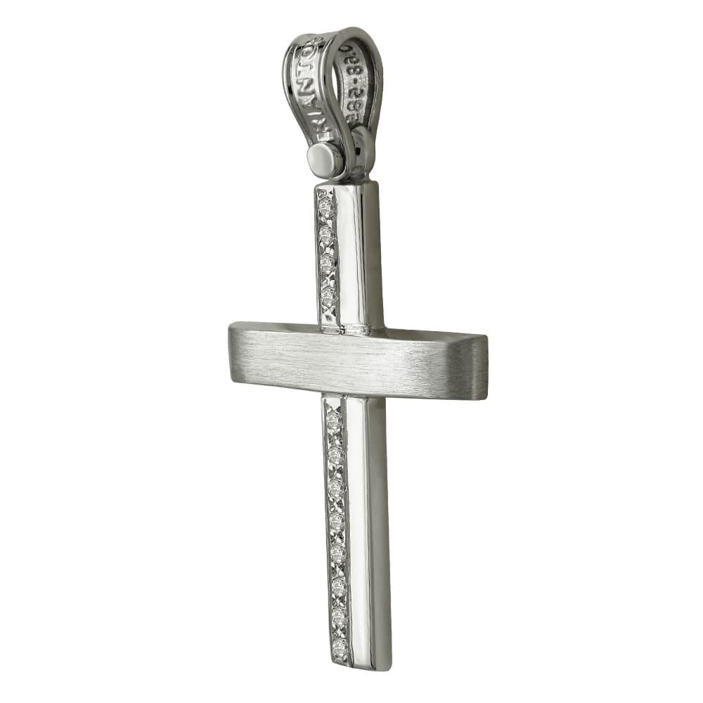Σταυρός Βάπτισης Γυναικείος Σε Λευκόχρυσο 14 Καρατίων Με Πέτρες ST2461