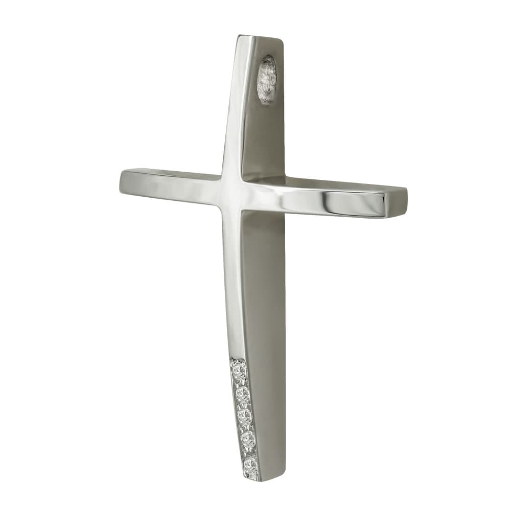 Σταυρός Βάπτισης Γυναικείος Σε Λευκόχρυσο 14 Καρατίων Με Πέτρες ST2467